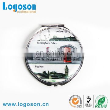 Souvenir pocket mirror with foil paper round shaped custom logo metal mirror