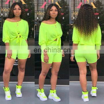 Wholesale Custom Logo Polyester Spandex Stretchable Fitness Biker Shorts Set for Women photo-2