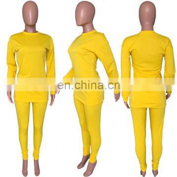 2020 Fashion Solid Color Women Long Sleeve With Legging 2 Two Piece Outfit Set photo-2