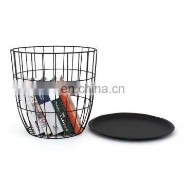 Customized Newest Design Home Storage Metal Wire Basket Round Tea Table With Lid photo-6