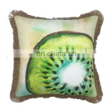 Wholesale Decorative Print Kiwi Fruit With Jute Tassel Cushion Pillow for Outdoor