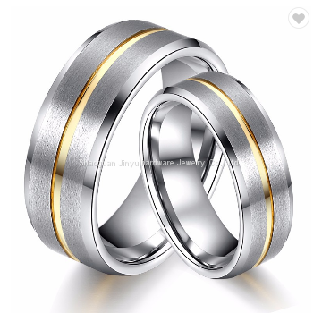Polished Shiny Yellow Plated Grooved Tungsten Carbide Ring Mens Ring