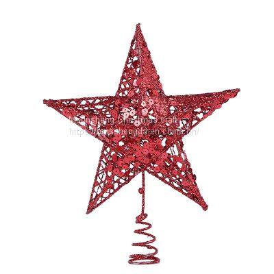 Five-pointed Star Iron Ornaments Tree Top Star Sequins Vertical Five-pointed Star Christmas Decoration Supplies