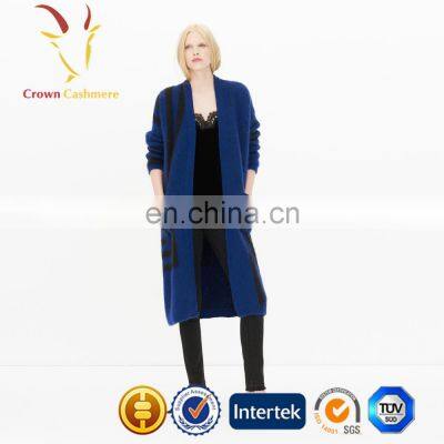 Navy Blue Cashmere Long Women Cardigan Sweater Dress With Pockets photo-2