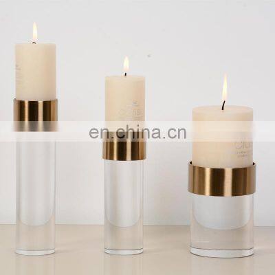 Wholesale crystal Column candlestick crystal golden metal candlestick art candle jars