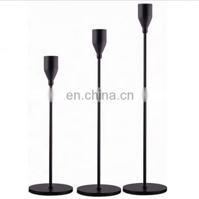 Support Sample Customized Table Top Dinner Decorative Metal Black Copper Candle Stick Holders Decor Wedding Home Decoration