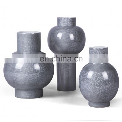 Porcelain Flower Vase Household Decorative Craft Grey Marble Design Pearled Ceramic Vase for Home Decor