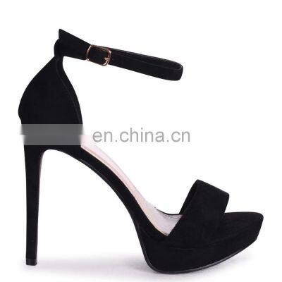 New arrival black suede high stiletto heels ladies platform ankle strap sandals shoes