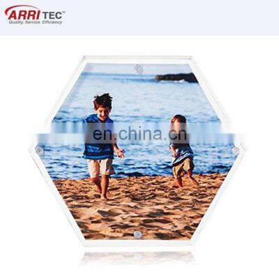 Unique Gift Stackable Picture Holder Magnet Hexagon Clear Acrylic Photo Frame