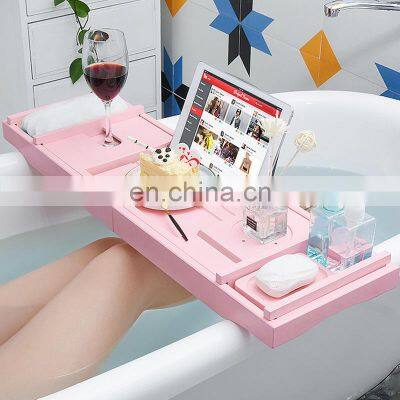 Bath Table Bathtub Tray Unique Extendable Bathroom Shelf Bamboo Bathtub Caddy photo-3