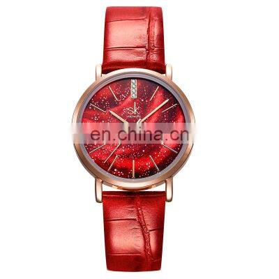 SHENGKE Watch 3ATM Waterproof Wristwatch Red Woman Watch Red Quartz Watches Ladies Hand K0103L Reloj Para Mujer