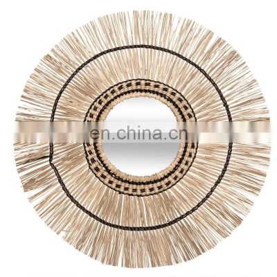 Straw Natural Seagrass Round Mirror High Quality Durable Bohemian Art Decor Manufacturer Vietnam Cheap Wholesale