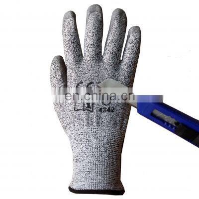 HPPE En388 Glass Garden Protective Anti Cut Level 5 PU Coated Construction Work Safety Cut Resistant Gloves