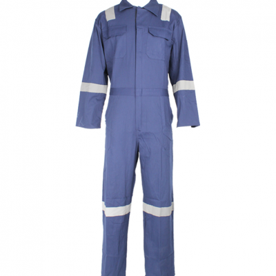 Rugged 190g blue 100% cotton overalls with reflective strips