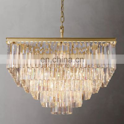 1920S Odeon  Modern pendant lights square tier gold brass crystal decoration chandelier ceiling luxury large for living room