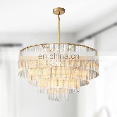 Modern Crystal Glass Rod Pendants Multi-Layer Chandelier Lighting Fixture For Living Dining Room Kitchen Island Foyer Lobby