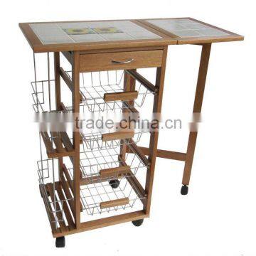 Wooden dining table food cart