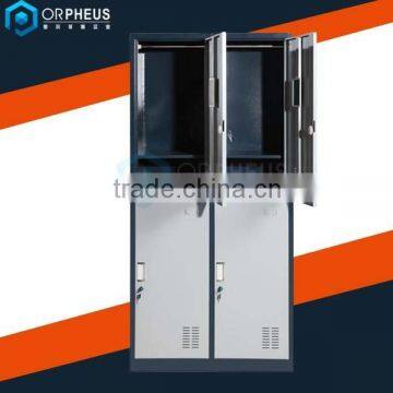 Promotional unassembled double tier 4 doors metal wardrobe lockers for school gym locker