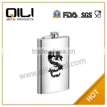 6oz silk screen print dragon logo QILI stainless steel mini hip flask