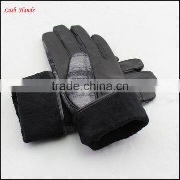 Mens Leather and Gingham Checks Fabric Gloves Touch Screen Lining Polyester photo-5