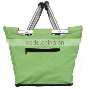 3-4 people foldable green picnic basket with front pocket