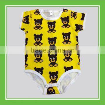 High Quality Bros Bear Unisex Printed Short Sleeve Cotton Yellow Romper Onesie For Baby Very Comfortable