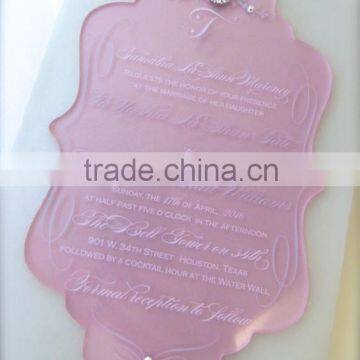 "Pretty Pink" faceted acrylic invitation featuring a teardrop ab crystal with scattered                        
                                                Quality Choice