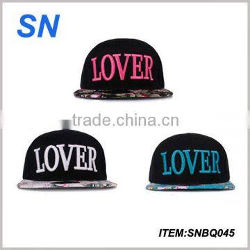 New design custom cotton embroidery lover snapback cap