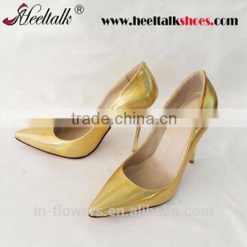 Eleglant and comfortable handmade gold color red sole ladies dinner shoes