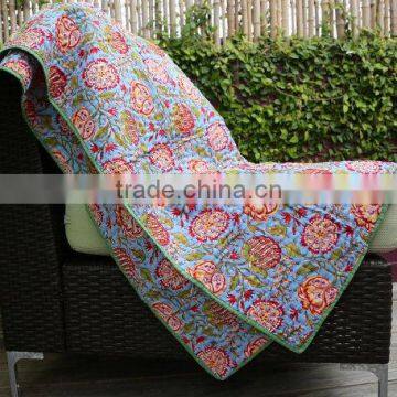 Indian Hand Block Printed Baby Blanket Cotton Kantha Baby Dohar Floral Print Baby Blanket