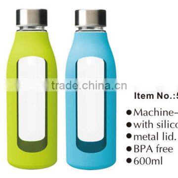Clear Cycling Glass Water Bottle With Silicone Sleeve