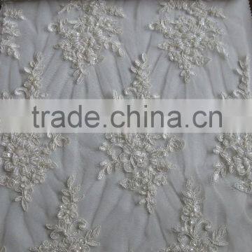 Beaded Embroidered Bridal Lace Fabric Ivory/White