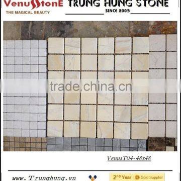 48*48 Wooden Yellow Tumbled Marble Mosaic Tiles photo-2
