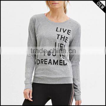 Lightweight Black 95% Cotton 5% Spandex Womens Long Sleeve T-shirt Custom Printed Slim Fit Workout T Shirts Wholesale