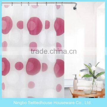 Printed And Solid Color Curtain, Pink Printed dots PEVA Shower Curtain