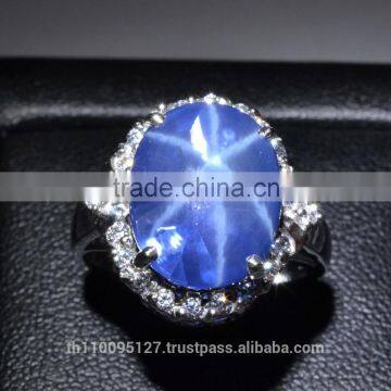 14x11MM Blue Star Sapphire Ring Lab-Created Sterling Silver 92.5 Size 7