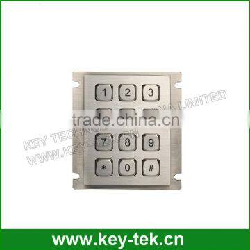 12 keys IP 65 vandal proof industrial matrix metal keypad