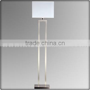 UL CUL Listed Brushed Nickel Hotel Lighting Floor Lamp With Rocker Switch On Neck And Fabric Shade F20135