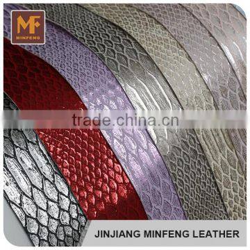 Name brand china manufacturer cheap pu material snakeskin leather fabric