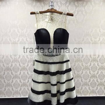 Customize Fashion Sexy Illusion Backless Strapless Short Frock Dress