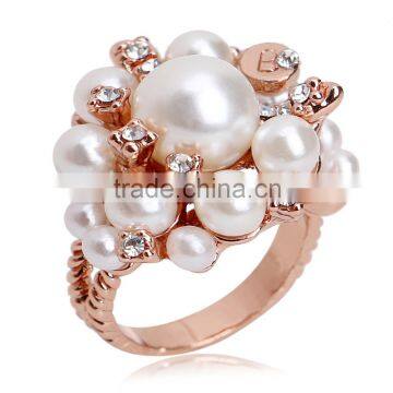 Valentine Rings Austrian Crystal Rose 18k Gold Plating Lady Inlaid Pearl Flower Ring