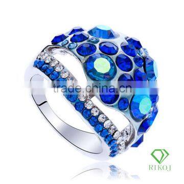 blue crystal white gold plating jewelry rings