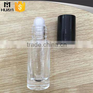 4-5 ml transparent roll on glass bottle with black cap