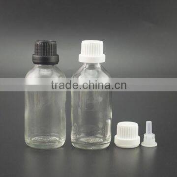 60ml tamperproof round clear glass bottle black tamperproof cap