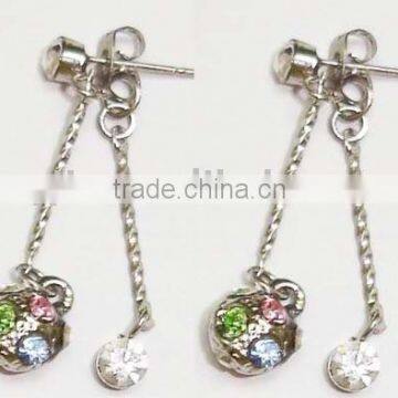 Fashion earring with stone ball pendant and butterfly with stone