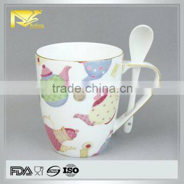 Manufacture decal personalized ceramic kid mug with spoon