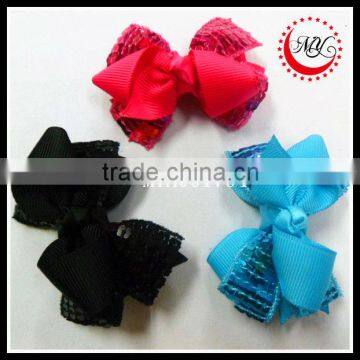 embroidered sequin grosgrain ribbon hair bow felt on metal alligator hair clips, barrette accessory