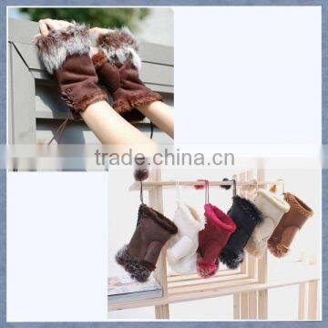 winter rabbit fur women fingerless gloves