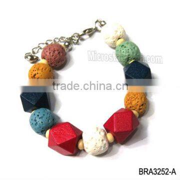 Colorful Lava rock gemstone bracelet with wooden beads