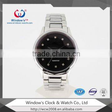 Black dial calendar tungsten steel watches for men's